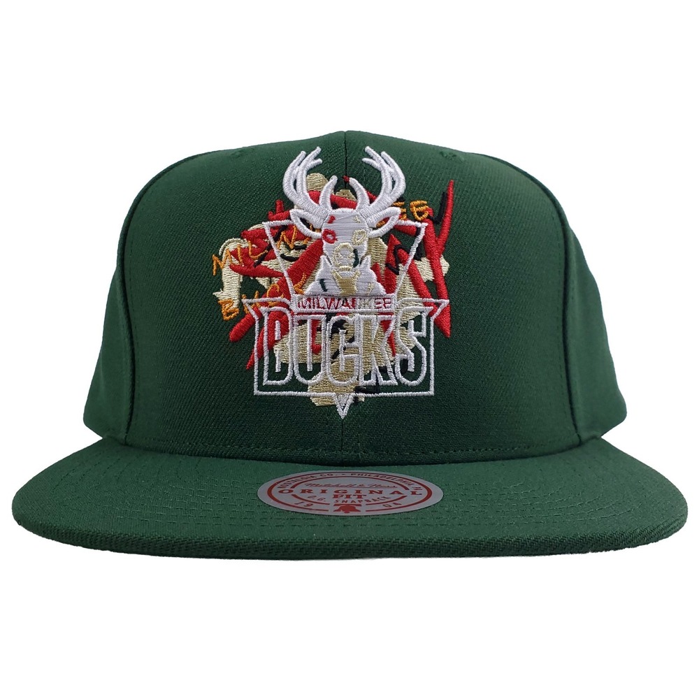 Milwaukee Bucks Mitchell & Ness NBA Snapback Hat Cap 3D Logo‎ Green NWT